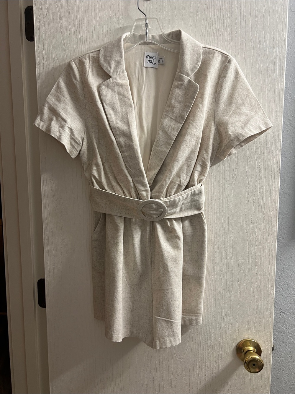 Princess Polly Beige Short Sleeve Belted Romper